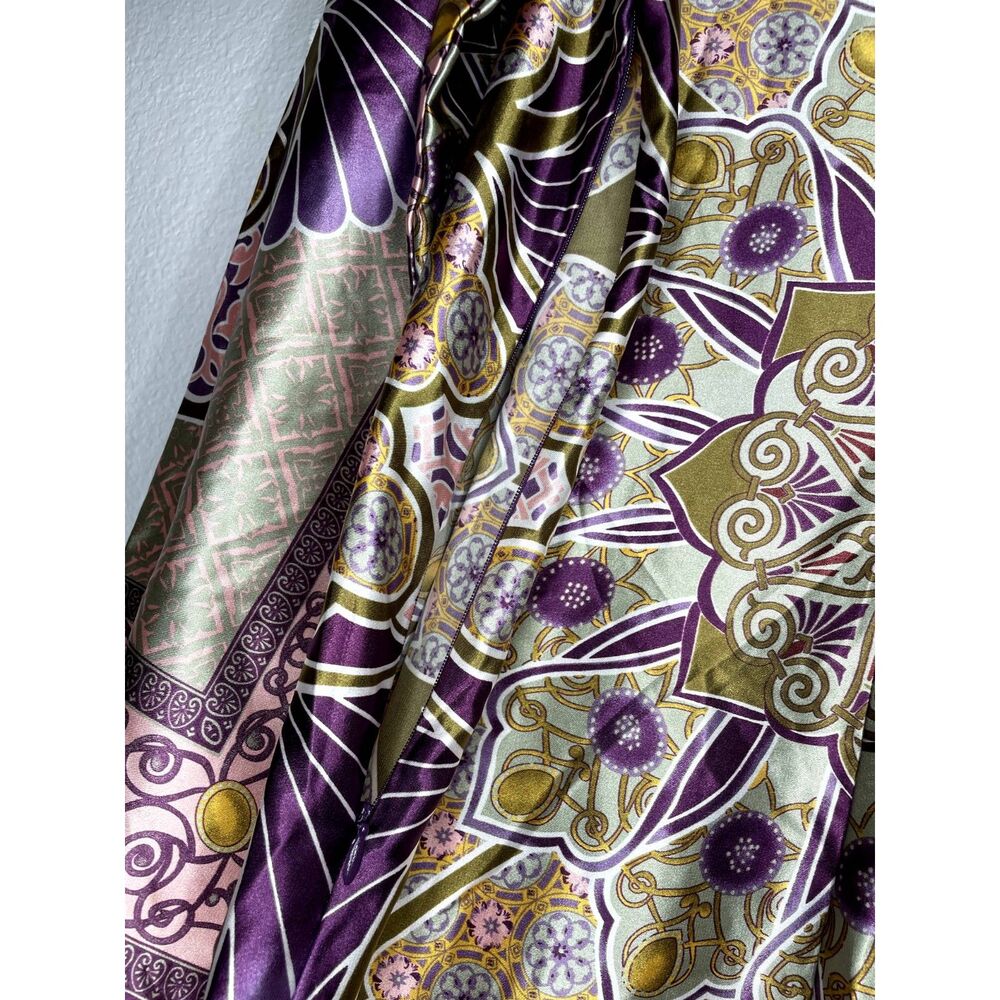 Long Sleeve Silk Print Shift Dress Multicolor Size L - Picture 4 of 4